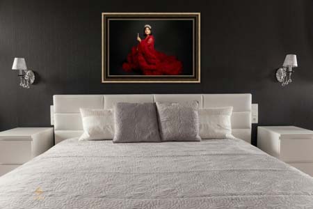 Fine art portrait wall art in a luxury home — heirloom family portraits
